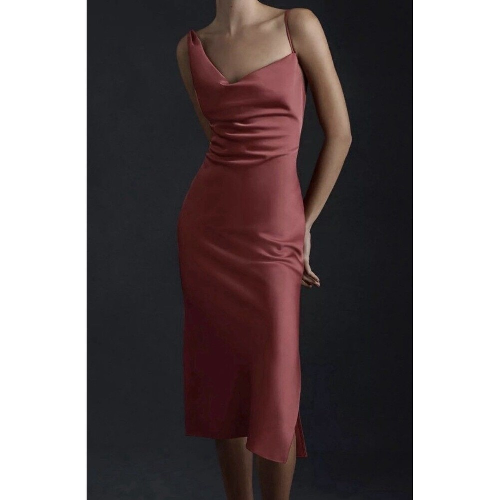 Anthropologie BHLDN 2 Dress August Charmeuse Midi Cinnabar Rose Bridal NWT